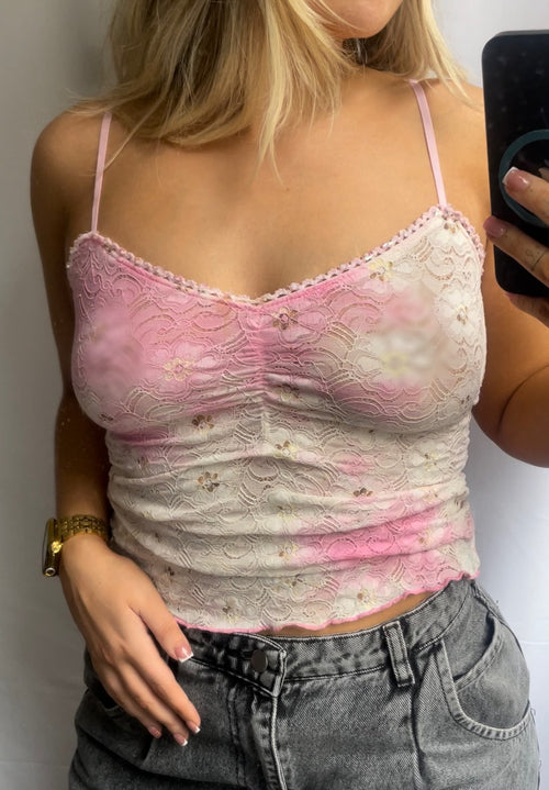 00s lace pink white cami, size M