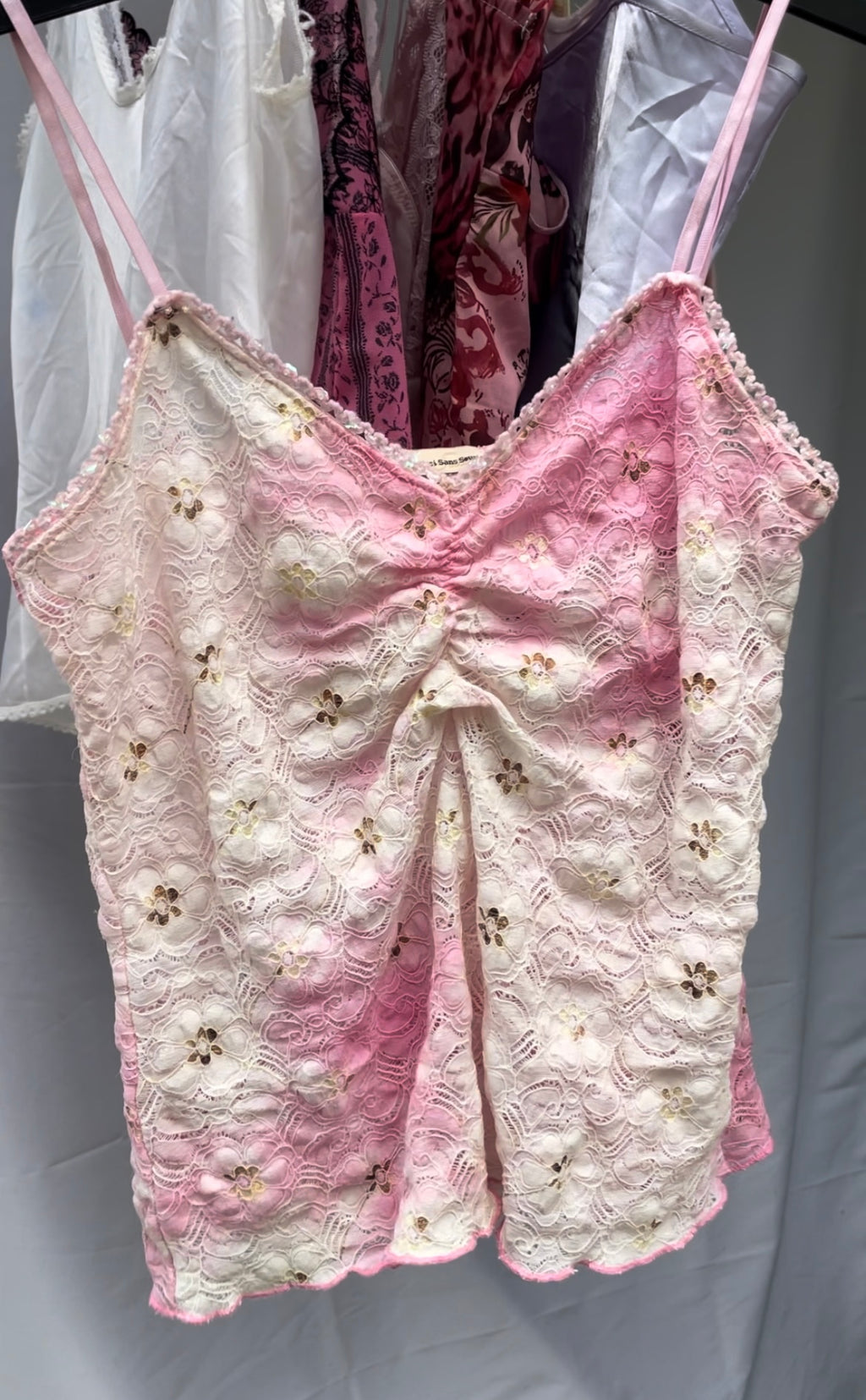 00s lace pink white cami, size M